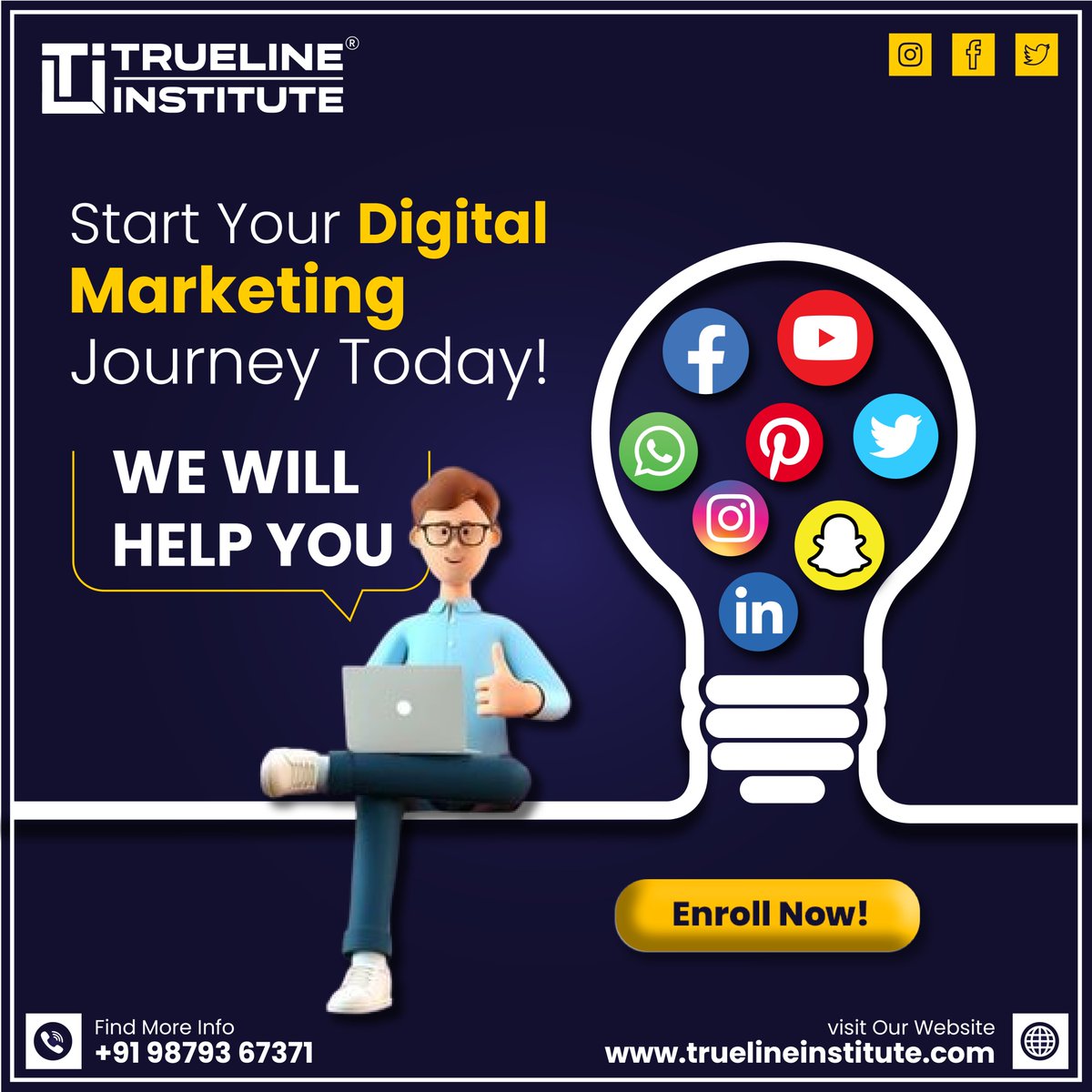 📢 Start Your Digital Marketing Journey Today!  | Trueline Institute
☎️ +91 98793 67371
🌐truelineinstitute.com
📧truelineinstitute@gmail.com
#truelineinstitute #institute #itcourses #digitalmarketing #mediamarketing #traningexcellence #besteducation #innovativeeducation