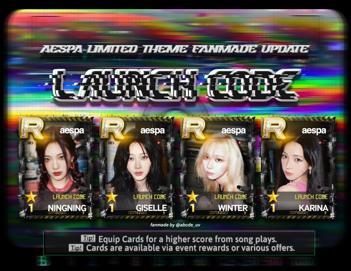 [🎹] NEW FANMADE UPDATE [🎹]

✨ aespa 'Supernova' & 'Launch Code' SuperStar SMTOWN Limited Theme Card Fanmade Update ✨

[| #슈퍼스타 #SuperStar #SuperStarSMTOWN #SSM #aespa #æspa #에스파 #Armageddon #Supernova #LaunchCode #SSRG |]