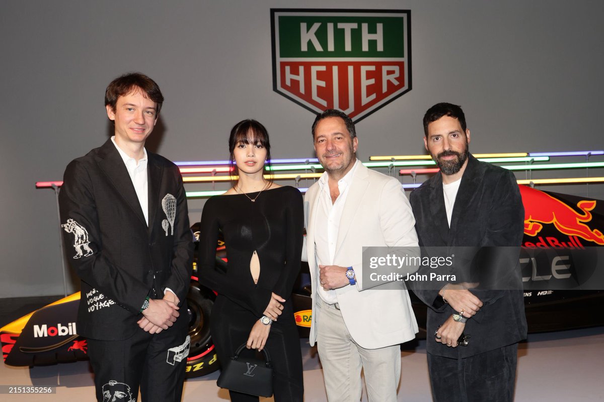 Lalisa Manobal, Frédéric Arnault, Julien Tornare and Ronnie Fieg attend the @TAGHeuer Formula 1 Kith Launch Celebration at Rubell Museum on May 03, 2024 in Miami, Florida. #LISA