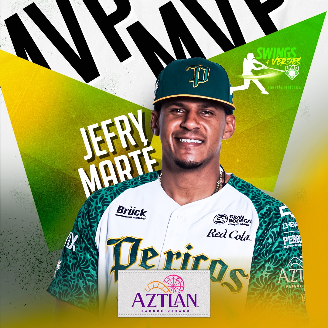 ¡MVP ⚜️MVP ⚜️ MVP ⚜️ MVP ⚜️ MVP! Jefry Marté se fue de 5-3 con cuadrangular incluido y 2 remolcadas. 🔥 ¡Está encendido! 🦜 @Aztlanparque 🎡 #SwingsMásVerdes 🌿 #CaminoAlBi ✌🏼