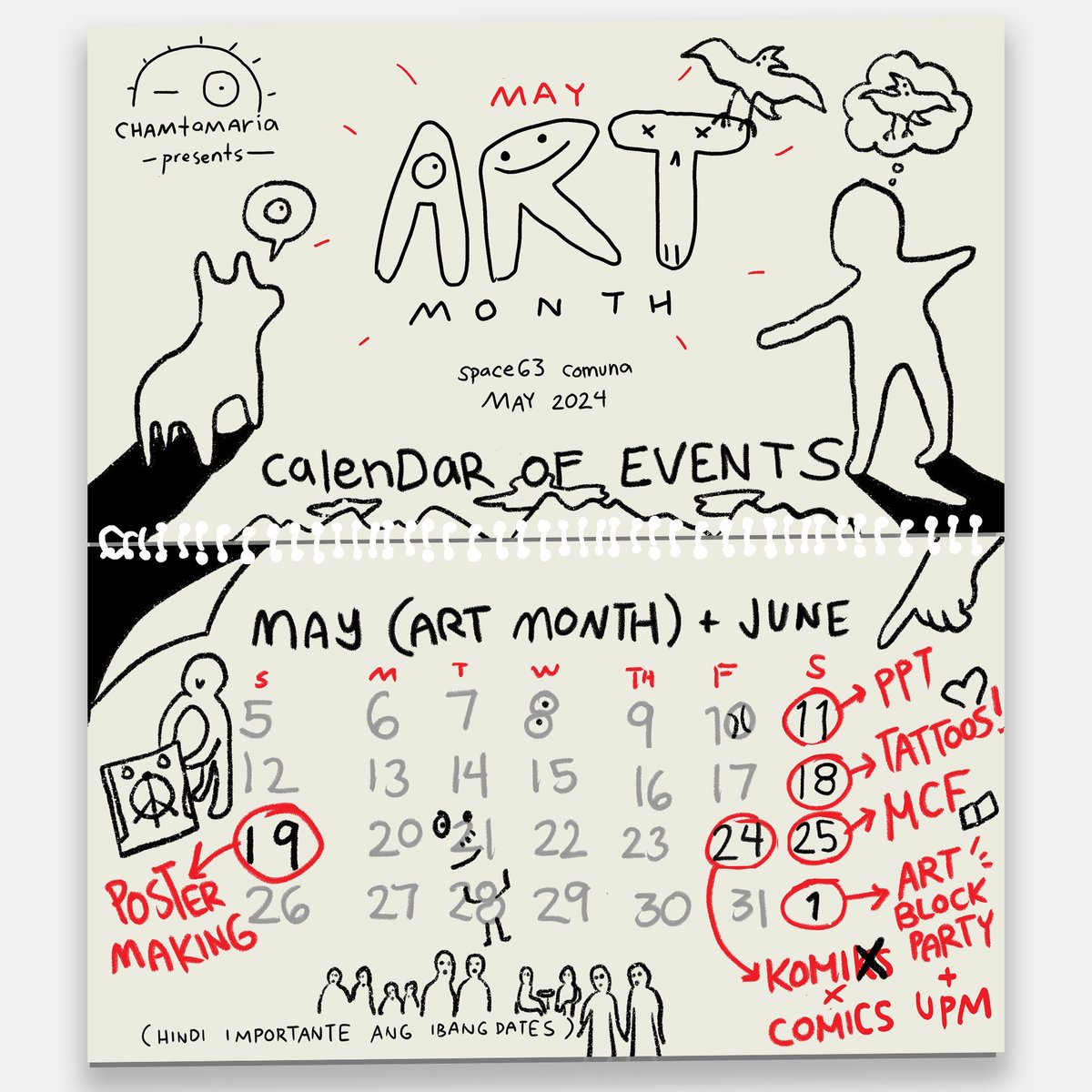 The master calendar schedule of activities (Part One) for Chamtamaria Presents May Art Month! Interested in Powerpoint parties or Tattoos or Poster Making Contests For Adults or Manila Comics Fair?!?! witness! 