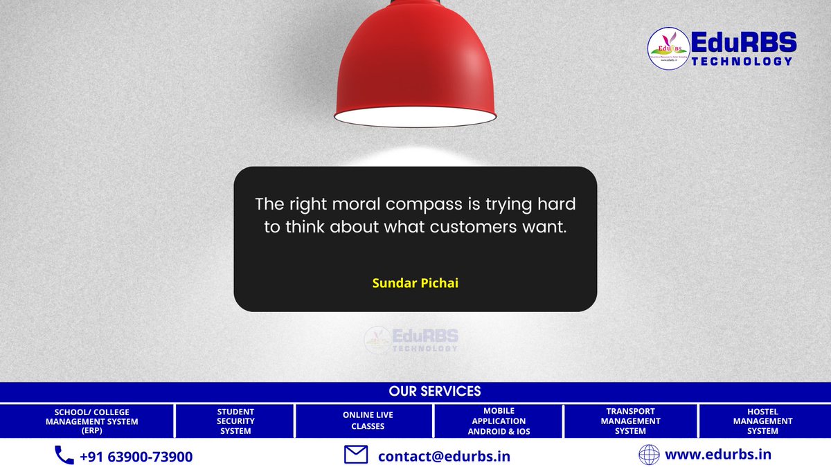 The right moral compass is trying hard to think about what customers want. - Sundar Pichai

#motivationalspeakers #motivationalquotesdaily #motivationalthoughts #motivationalspeech #motivationiskey #motivationalquotesoftheday #motivationfitness #edurbs #varanasi