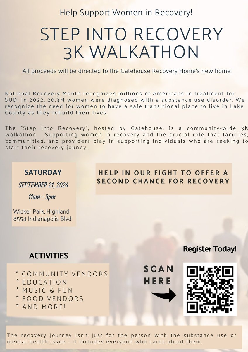 Save the date - SEPT 21st to participate in the first annual Gatehouse walkathon!! We are thrilled to connect with our communities to raise awareness in September for #nationalrecoverymonth!!