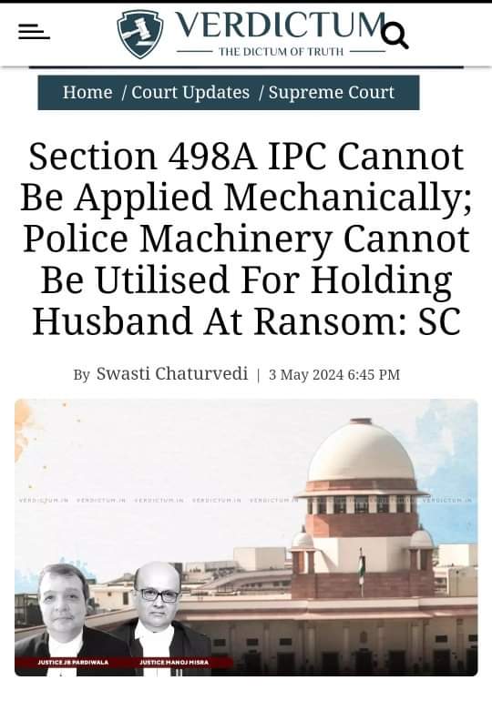 SIMM_Nagpur's tweet image. #StopMisuse of #IPC498A
#Scrap #IPC498A 
#Scrap #BNS85 
#Scrap #BNS86

#SaveIndianMen 
#SaveaIndianMenMovement

verdictum.in/court-updates/…