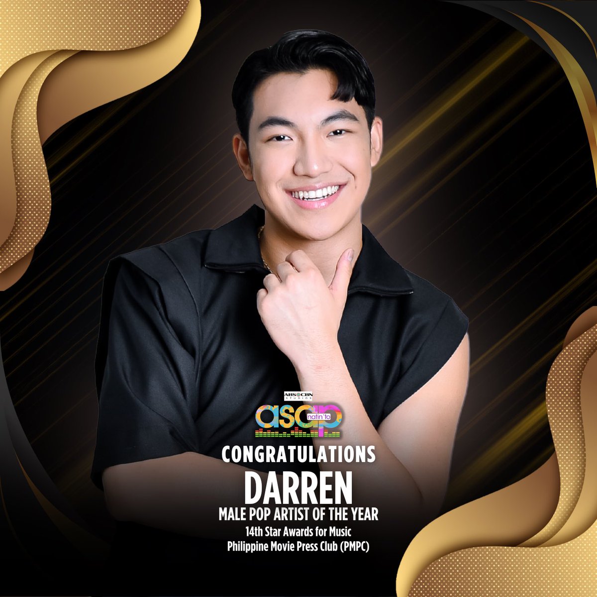 Congratulations to Darren for winning Male Pop Artist of the Year at the 14th PMPC Star Awards for Music with his hit 'Tama Na'! 🎶👏