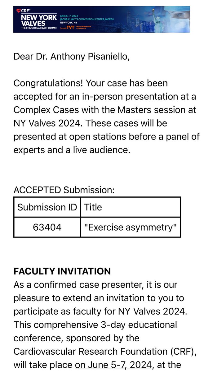 Excited and grateful to be presenting at New York Valves 2024 in the Complex Cases with the Masters session, and be invited as Faculty. 😀 #NYValves2024