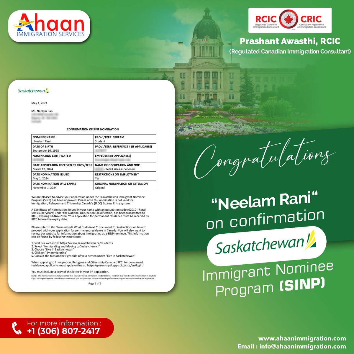 #ahaanimmigration #expressentrydraws #expressentry #immigrationservicescanada #successstory #happyclient #SINP #Confirmation #sinpapproval #lmiajobs #lmia #yqr #yqrsmallbusinesses #hardtofillpilot #skillworker #canadapr #workpermit #immigration #immigrationservicescanada