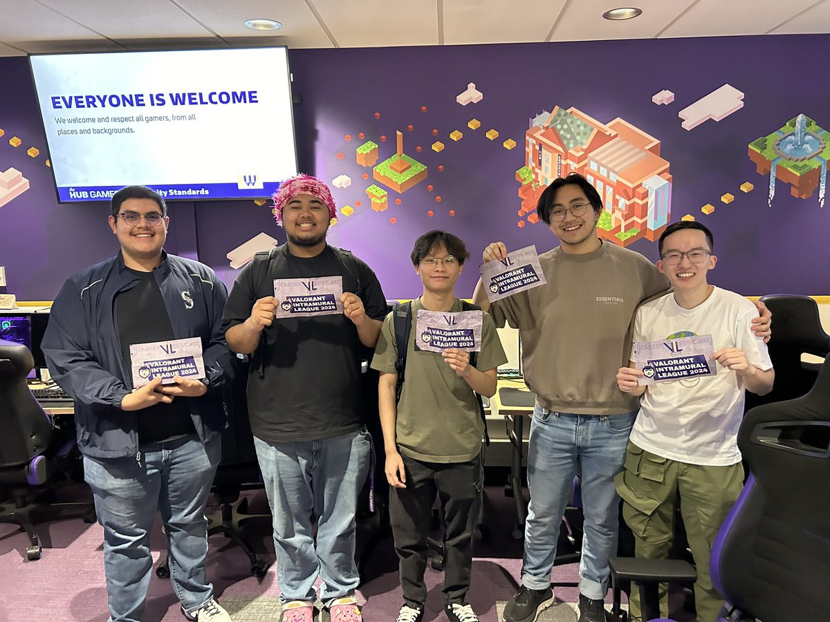 UofWAesports's tweet photo. Team Doaa14zhurp are your first ever University of Washington VALORANT Intramural League champions! 🎊 

Thank you to the 40 students who joined us for our first esports intramural league this year. We’re excited to bring you more in Fall 2024. Stay tuned! 🎥 

#UWEsports https://t.co/9xnlZMlji8