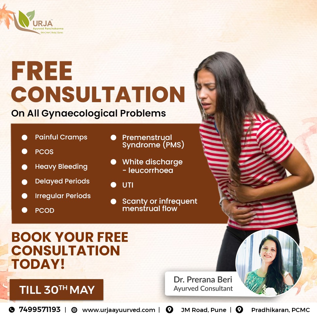 Nurture your well-being with expert care! Enjoy complimentary consultations for gynecological issues at Urja Ayurved until May 30th. Take charge of your health now! 
. 
. 
#gynac #womenhealth #gynaecologicalproblems #health #freeconsultation #discount #urjaayurved #drpreranaberi