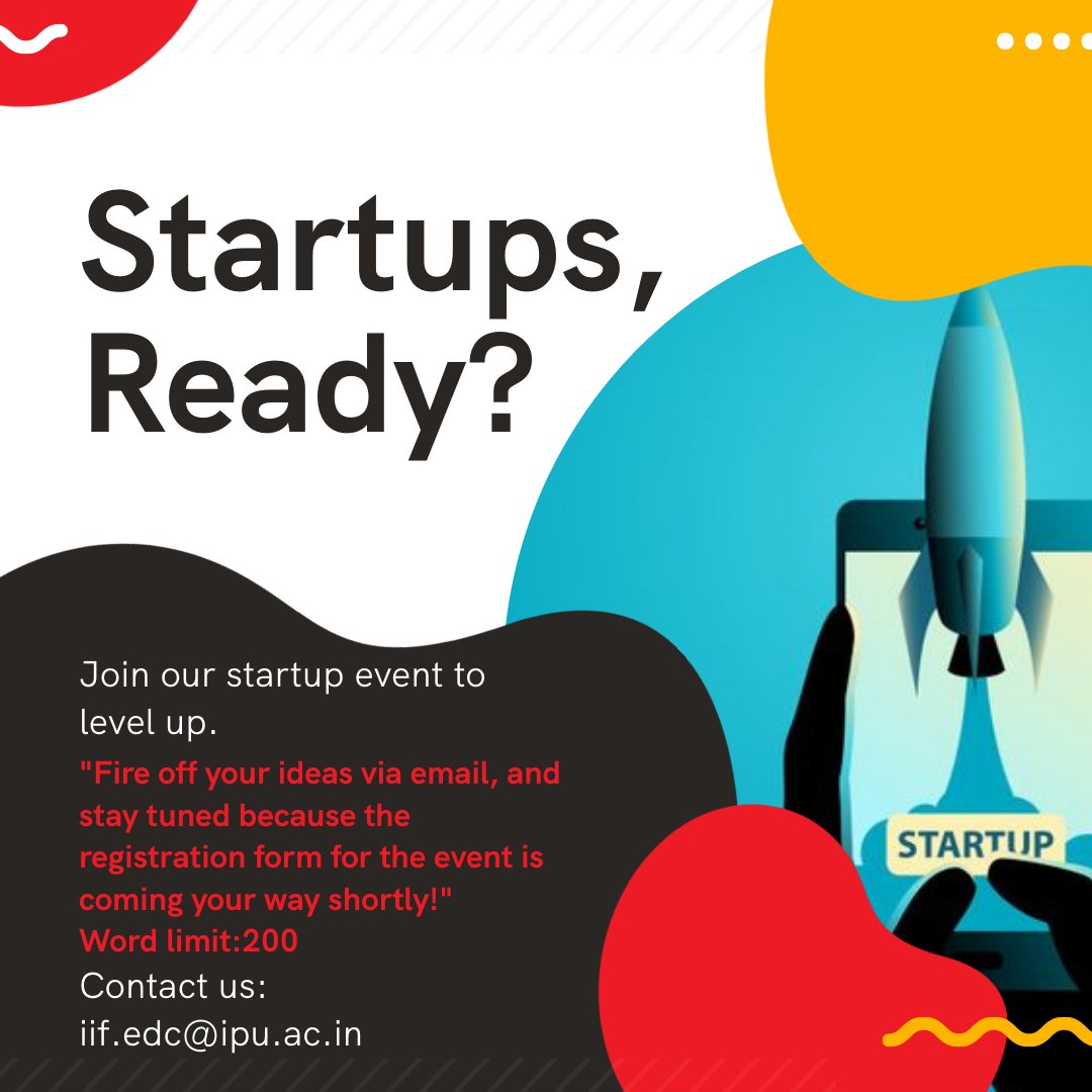 Ipuiif_edc's tweet photo. Calling all innovators! 🚀 Join us at our Start up event and take your start up to new heights! 💡 #StartupEvent #GGSIPU #incubation #IPUIIF #IPU #IIF 

@NITIAayog @startupindia https://t.co/U3XRnBwuNX