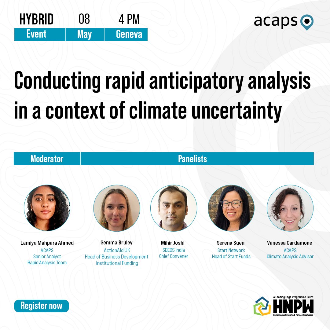 #HNPW: #Climatechange is intensifying the frequency & intensity of some hazards, challenging anticipatory analysis & action. Join us to discuss funding allocation & operational decision making➕how rapid anticipatory analysis can support the process. ®️vosocc.unocha.org/Report.aspx?pa…