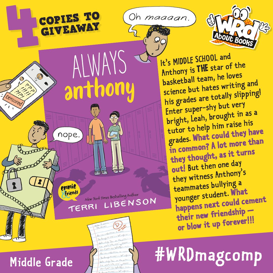 We have 4 very relatable copies of #GraphicNovel #AlwaysAnthony by @terrilibenson to #Win Told from alternating POVs of popular Anthony & timid Leah as they grapple with a school bullying incident. Explores feelings & teen mental health. RT/Flw by May 10 @Harper360UK #WRDMagComp