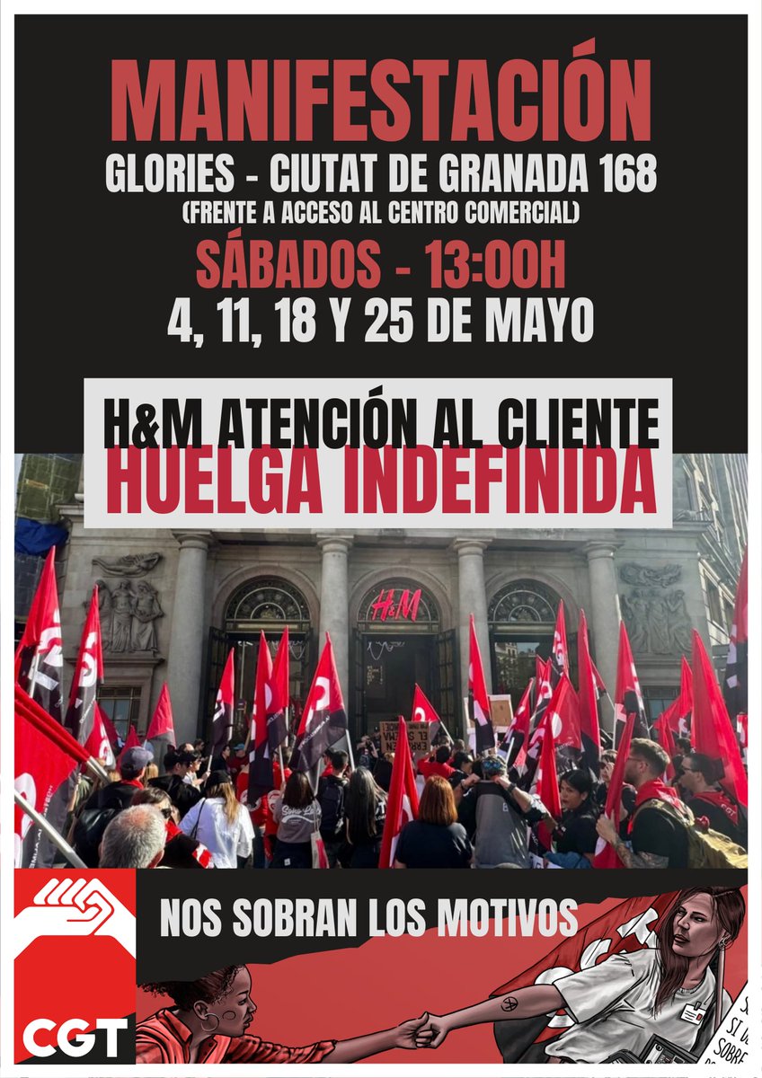 @hm_custserv en HUELGA 

Nos manifestamos en el C.C. Glòries a las 13 horas, nos vemos en las calles!

Solidaridad y apoyo mutuo 🖤❤️