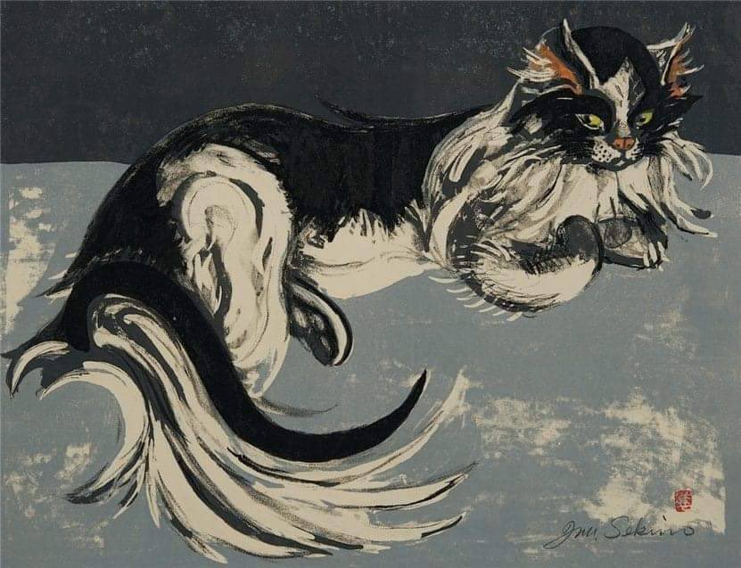 Sekino Jun'ichirô (Japanese, 1914 - 1988) - Recumbent Cat #Caturday