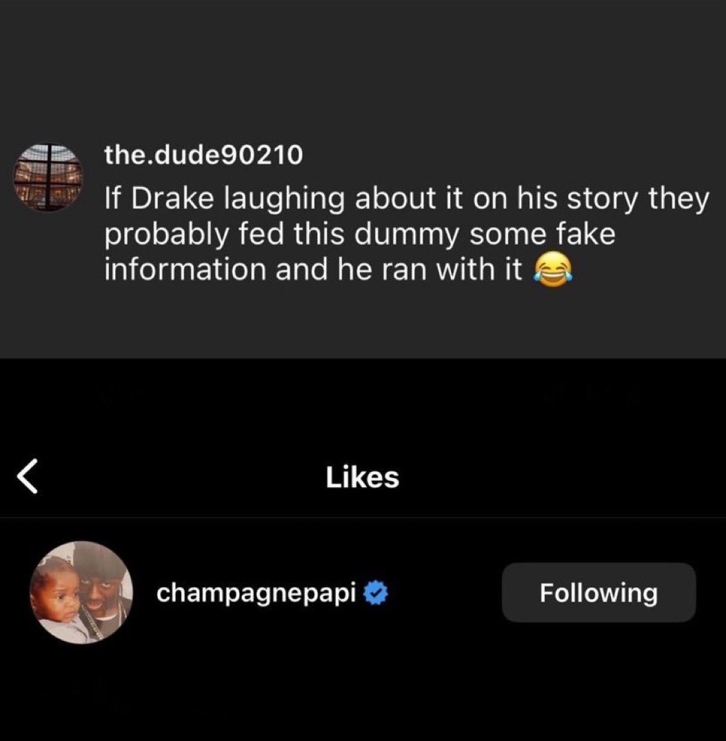 Drake likes this IG comment Kendrick actually fell for the bait i’m crying 😭