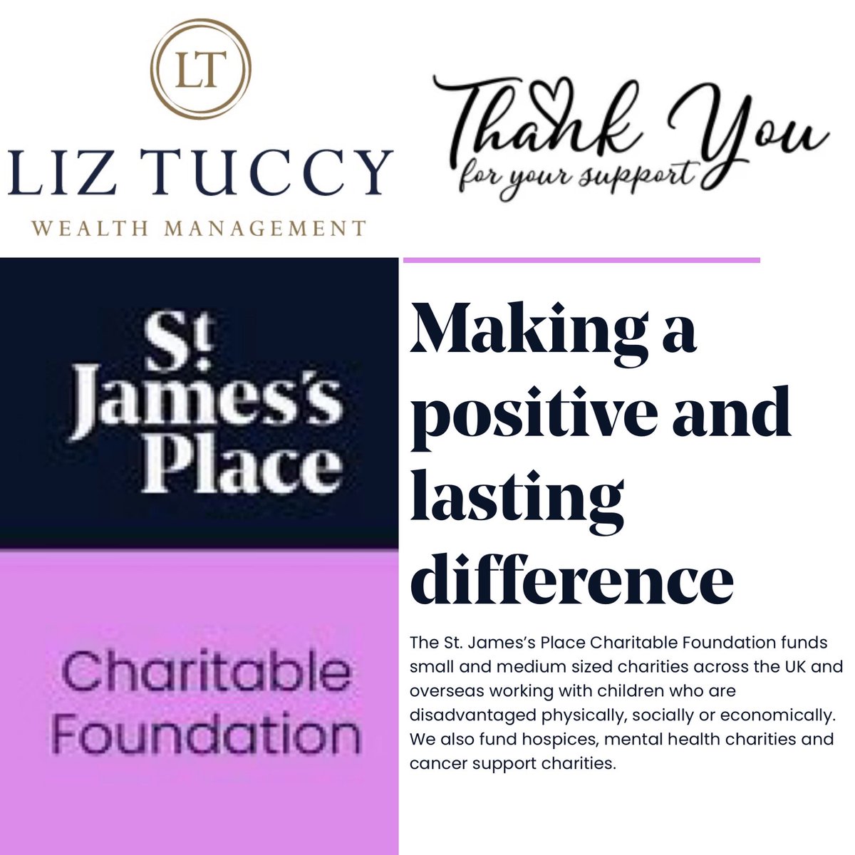 What a way to end the week! We want to say the biggest thank you to St James’s Palace Charitable Foundation @sjpwealth for awarding us a grant of £1,000 towards our mental health services at Sunrise 🙏❤️ Thank you so much to  Liz Tuccy Wealth Management for all your support too