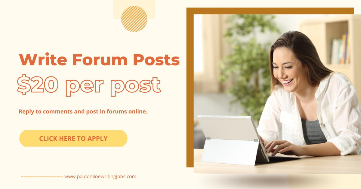 💬💰 Write Forum Posts - $20 Per Post! 💼✍️ 
Apply Now: shafiq580.com/owj/ 

#ForumPosting #OnlineJobs #FreelanceWriting #WorkFromHome #WritingOpportunity #JobOpening #SideHustle #EarnMoney #WritingCommunity #WritingJobs #ForumPosts #GetPaidToWrite #WritingGigs