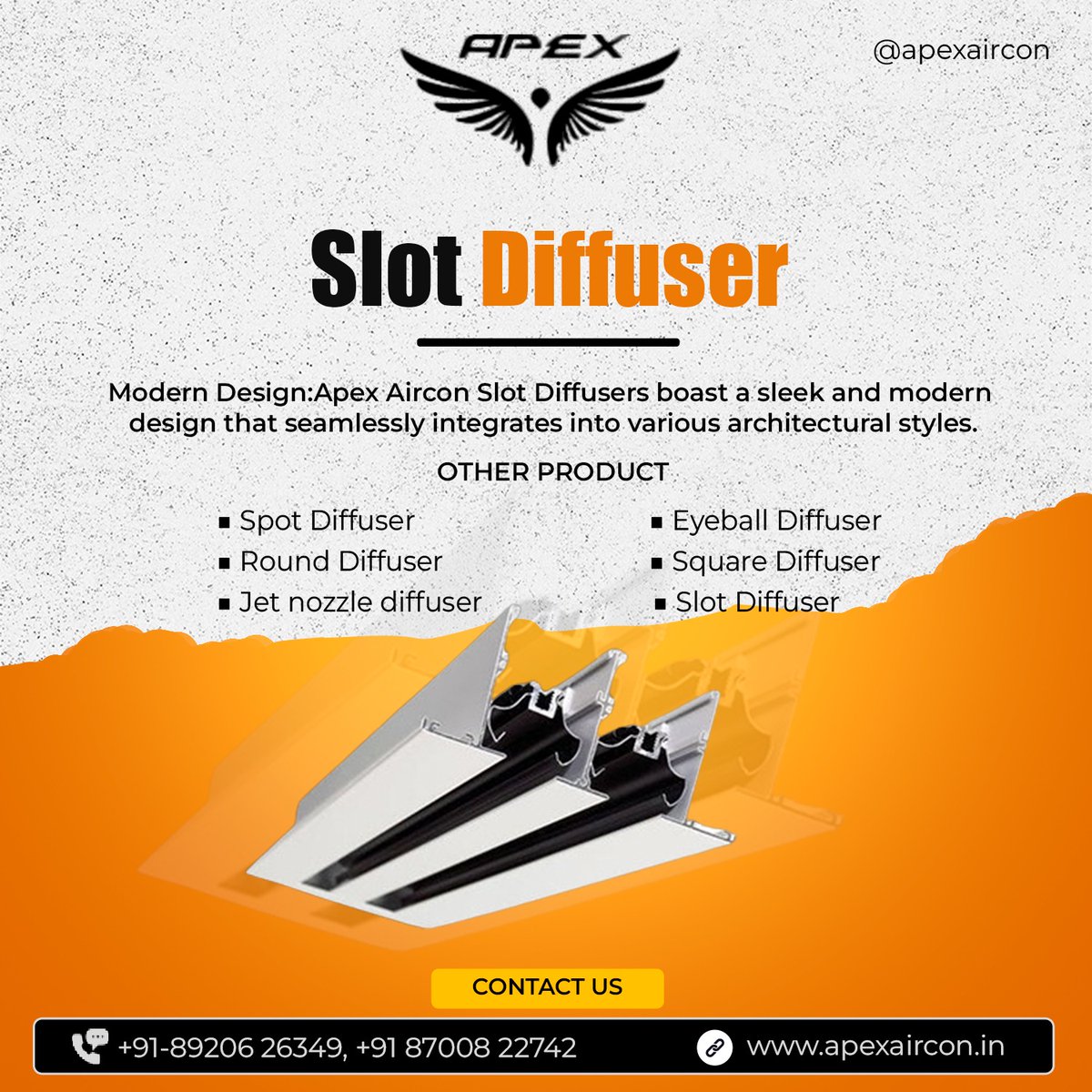 SLOT DIFFUSERS
Call Us:-+91-89206 26349, +91 87008 22742
Visit:-www.apexaircon.in
#diffuser #essentialoils #aromatherapy #essentialoil #youngliving #younglivingessentialoils #yleo #healthylifestyle #wellness #humidifier