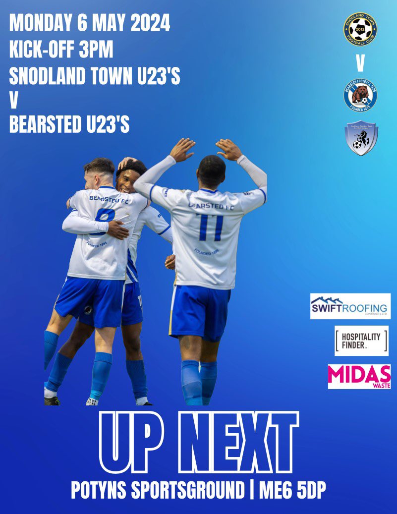 Up next for the under 23,s @thetown_u23 on Monday, Kick-off 3pm #bearstedfc #bears @NonLeagueCrowd @SCEFLeague
