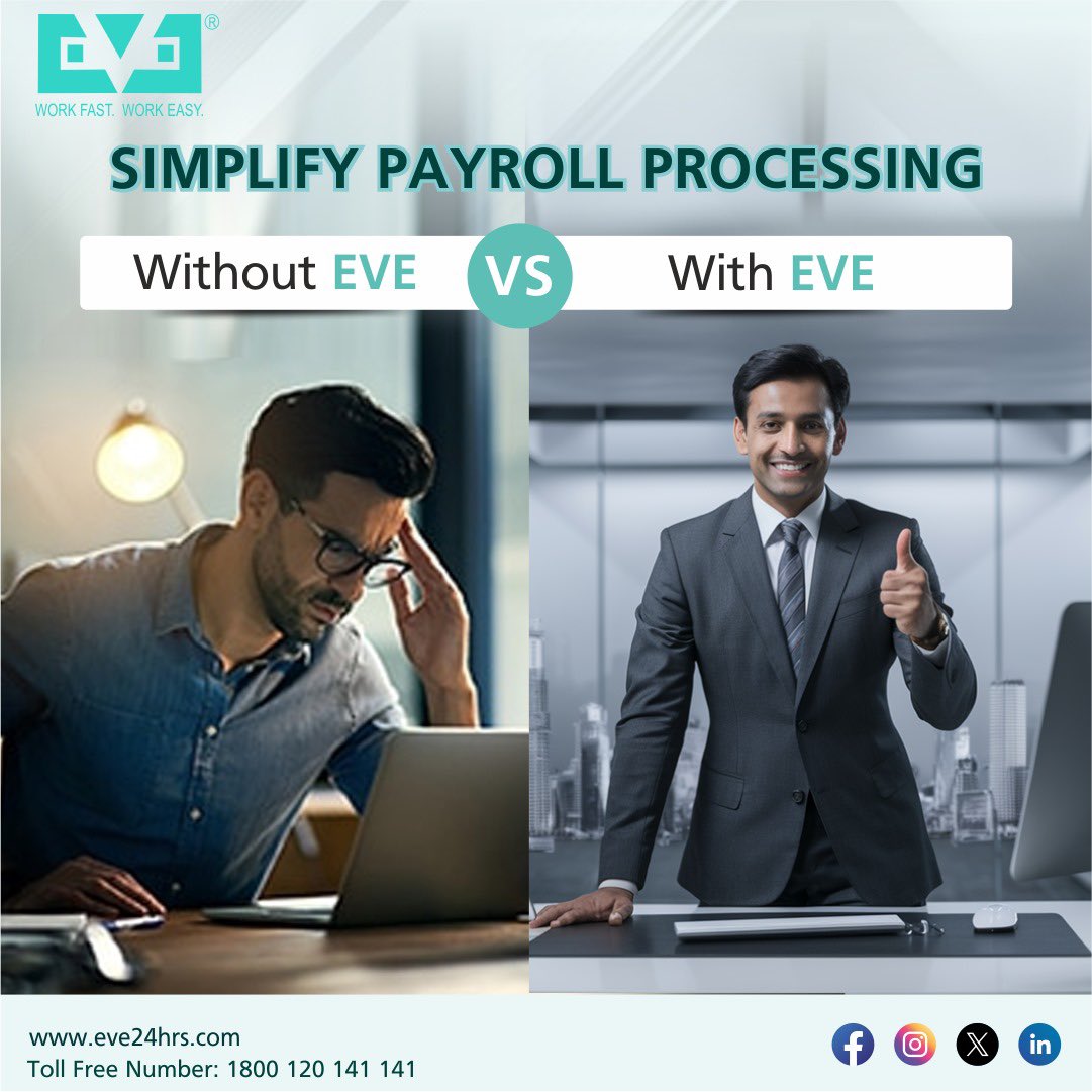 “Streamline Your Payroll with EVE: Simplifying Payroll Processing Made Easy! “ 

For more details visit our website eve24hrs.com

#PayrollProcessing #PayrollSoftware #SmallBusinessPayroll #BusinessEfficiency #FinancialManagement #DigitalTransformation