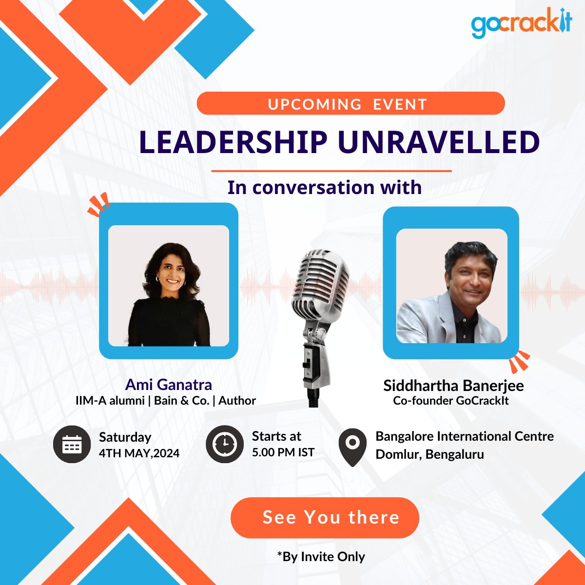 🌟 TODAY'S THE DAY! 🌟 Join us for an extraordinary journey of #leadership exploration at the 'Mega Event: Leadership Unravelled with Ami Ganatra' 📅 Date: May 4th, 2024 🕔 Time: 5:00 PM onwards 📍 Location: Bangalore International Centre , Bangalore See you there! @6amiji