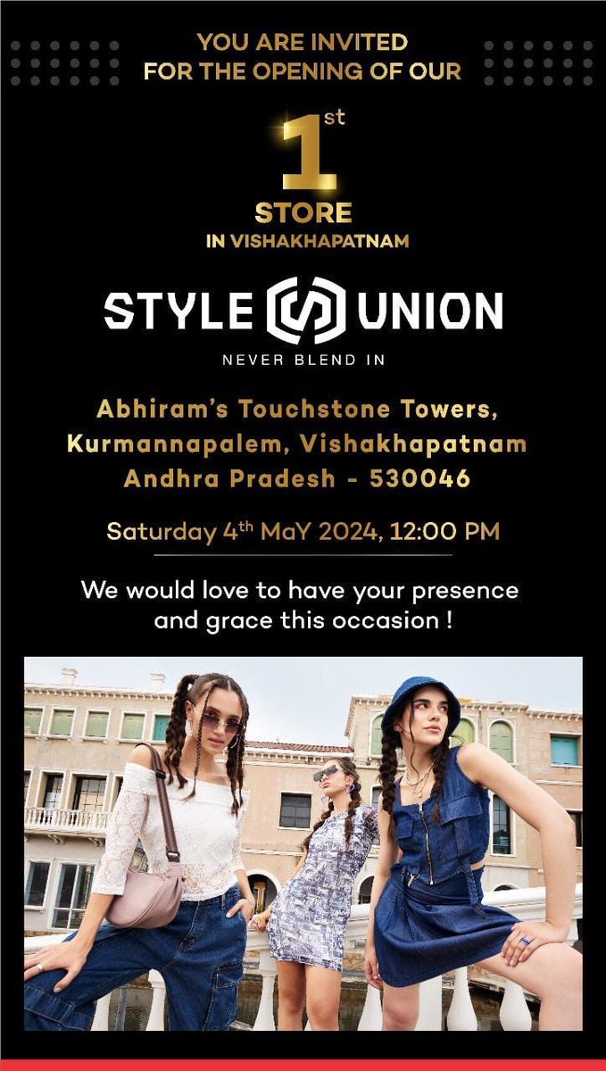 Style Union opens first store in Vishakhapatnam, looking forward to delighting customers there with our cutting edge fashion, great quality and incredible pricing