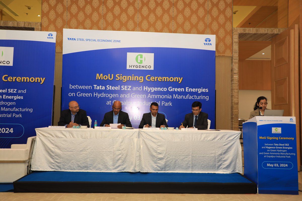 Announcement Time 

We signed an MoU with @TSSEZL_GIP to establish a #GreenHydrogen and #greenammonia project at TSSEZL’s Gopalpur Industrial Park in #Odisha.Hygenco will establish a large-scale #greenammonia project & produce 1 MTPA of Green Ammonia from this in different phases