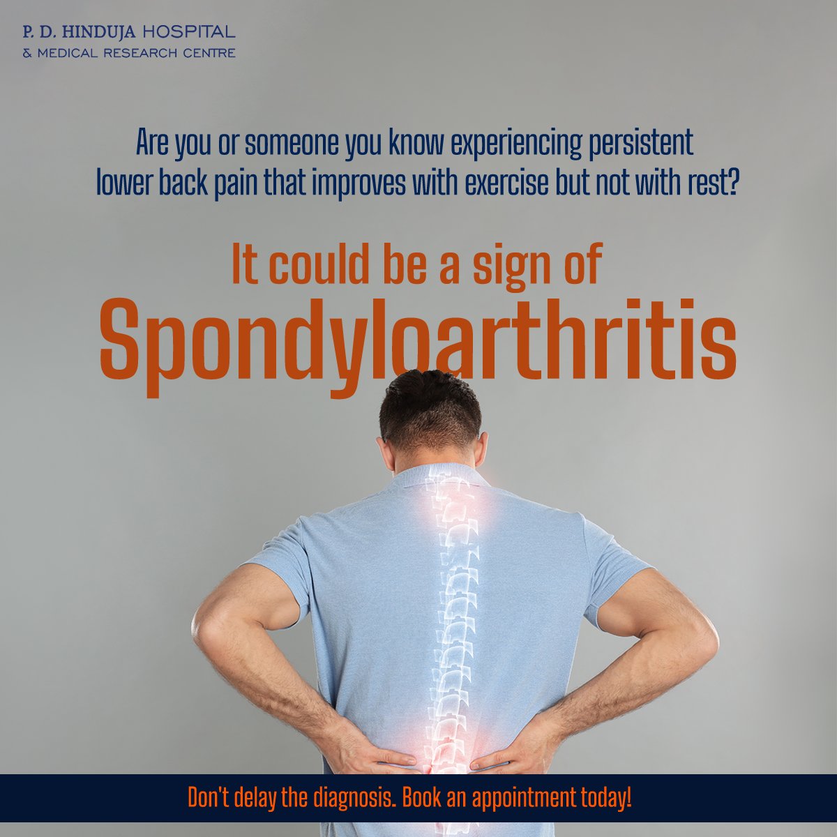 Spondyloarthritis is a type of arthritis that mainly affects the spine but can also impact other joints and organs. It's important to catch it early and treat it to feel better and avoid more serious issues later on. #PDHH #QualityHealthcareForAll #WorldSpondyloarthritisDay