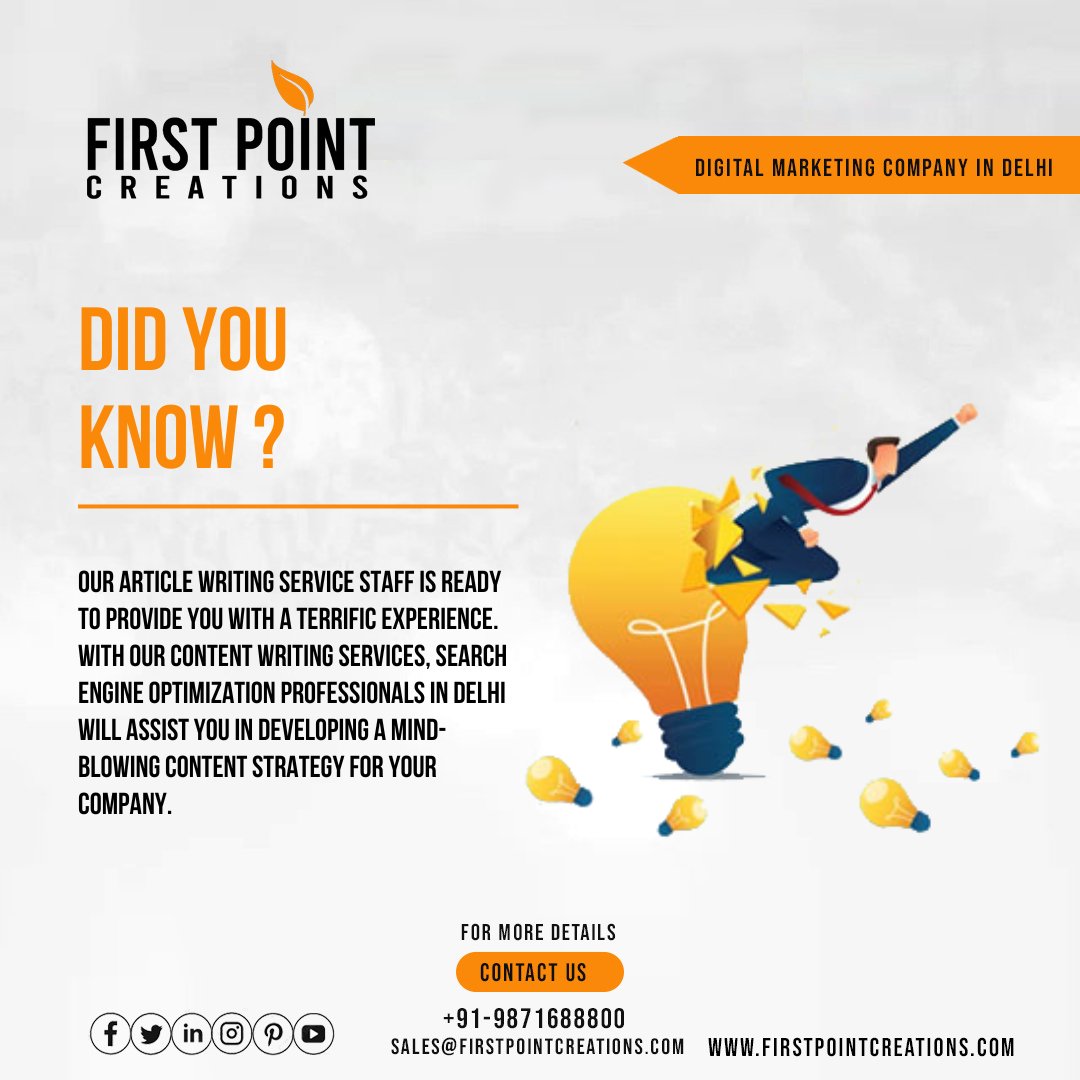 Our article writing service staff is ready to provide you with a terrific experience. . FOLLOW US @firstpointcreations Contact Details: ☎ +91 9871688800 🌐 firstpointcreations.com 📧 Email: sales@firstpointcreations.com ✅ WhatsApp Chat: wa.me/919871688800 #didyouknow #fpc