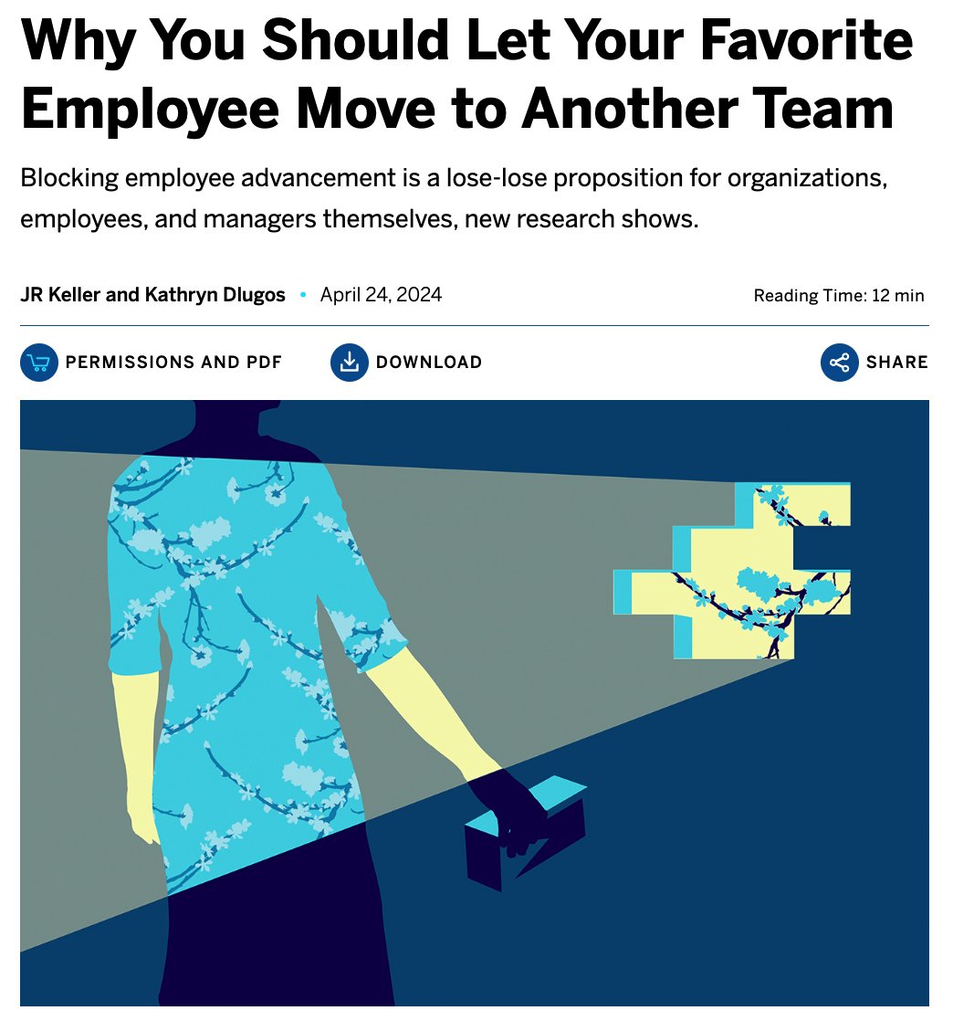 Why You Should Let Your Favorite Employee Move to Another Team ow.ly/c7YW50RpVaU #HR #Leadership #Culture #EmployeeExperience
