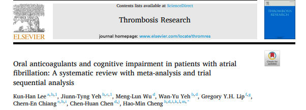 Oral anticoagulants and cognitive impairment in patients with atrial fibrillation: A systematic review with meta-analysis and trial sequential analysis #Afib @LHCHFT @LJMU_Health @LivHPartners #multimorbidity @affirmo_eu @TARGET_horizon @ARISTOTELES_HE thrombosisresearch.com/article/S0049-…