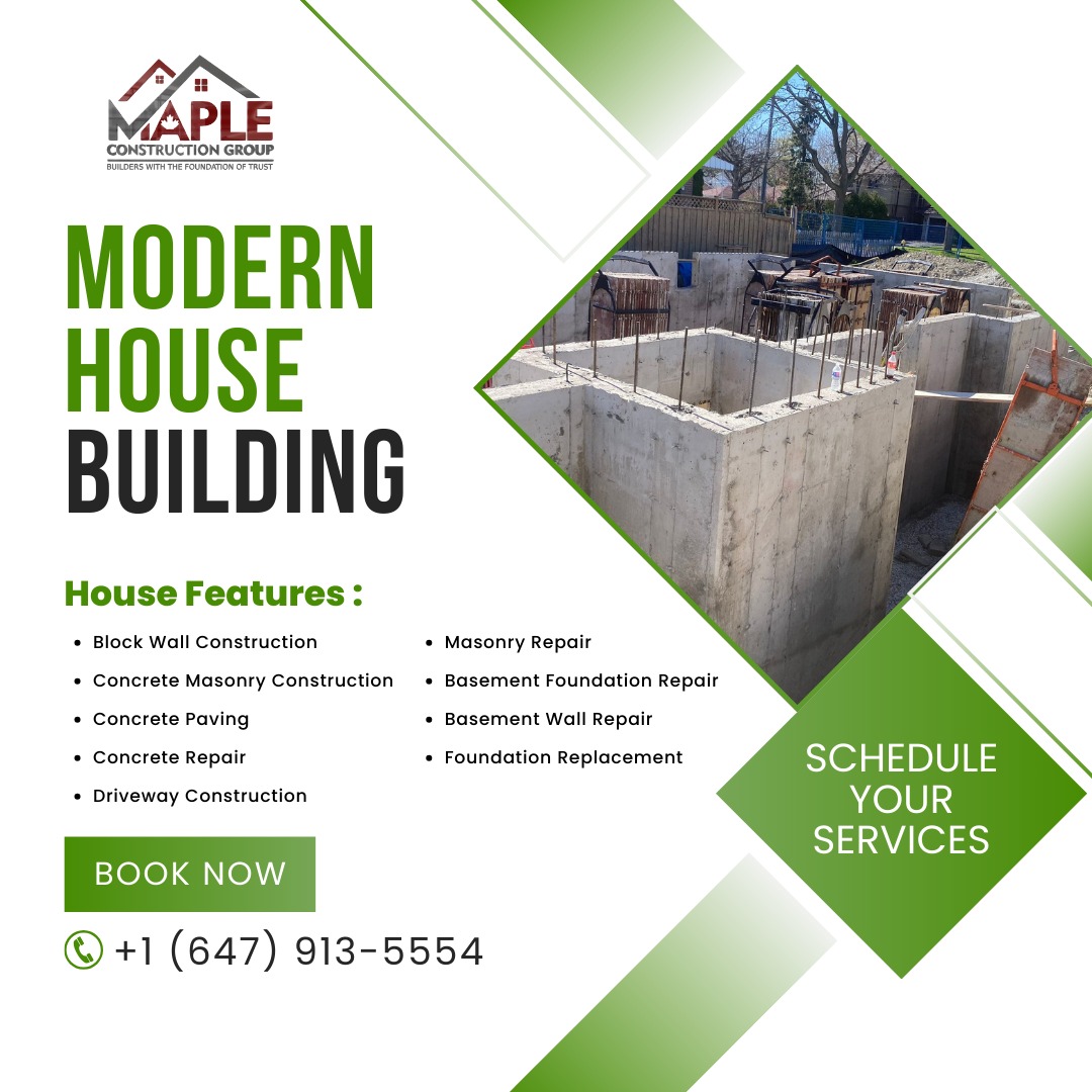 Maple Constructions - Canada's best construction company.

Contact Us:
Call: +1(647) 913-5554

#MapleConstructionGroup #DreamHomeBuilders #BuildingTrust #ConstructionServices #HomeConstruction #ModernBuilders #BlockWallConstruction #ConcretePaving #HomeRenovation #TrendingNow