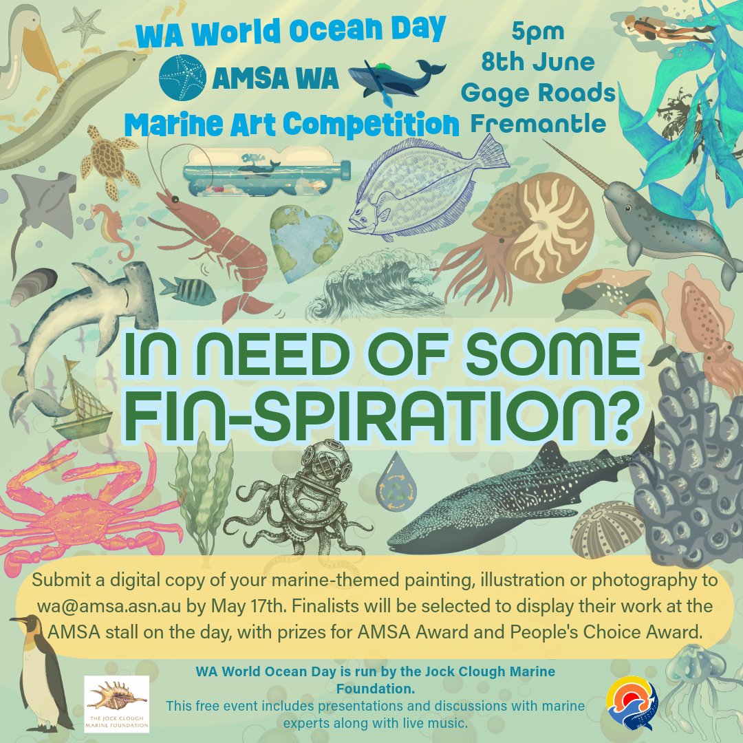 AMSA WA (@amsa_wa) on Twitter photo Don't forget to email your marine-themed painting, illustration or photography to wa@amsa.asn.au by May 17th for the chance to display your art on WA World Ocean Day! ๐ฆ #oceanart #artcompetition #WAworldoceanday #AMSA Don't forget to email your marine-themed painting, illustration or photography to wa@amsa.asn.au by May 17th for the chance to display your art on WA World Ocean Day! ๐ฆ #oceanart #artcompetition #WAworldoceanday #AMSA
