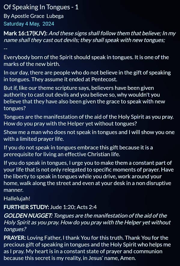 Of speaking in tongues I
Be blessed by today's devotion
#PhanerooDevotion
#MyGreatPrice2024