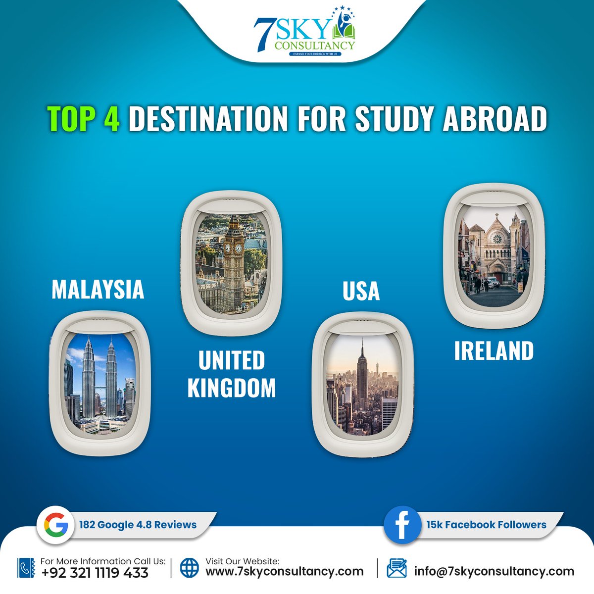 🌍Top 4 Study Abroad Destination. Follow @7skyconsultancy for Study Abroad Updates.