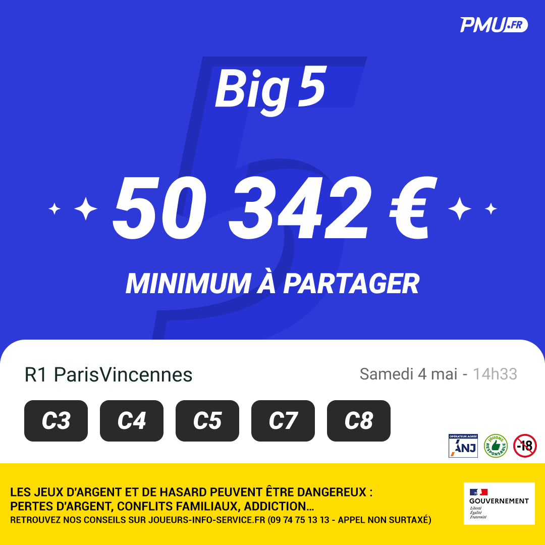 ✨ Cinq courses à ParisVincennes, 5 gagnants et 50 342€ minimum à vous partager ! Le Big 5, c'est là où tout se joue ! #JeuxHippiques #Big5