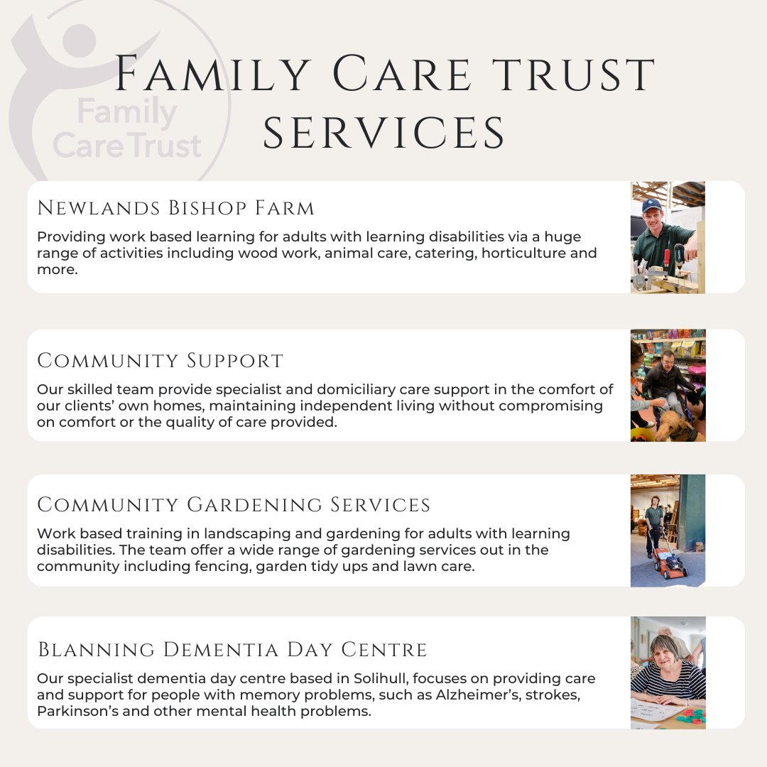 The trust offers a wide variety of services across Solihull supporting vulnerable adults in a variety of different ways. 

For more information about what we do please visit familycaretrust.co.uk or call 01217701578