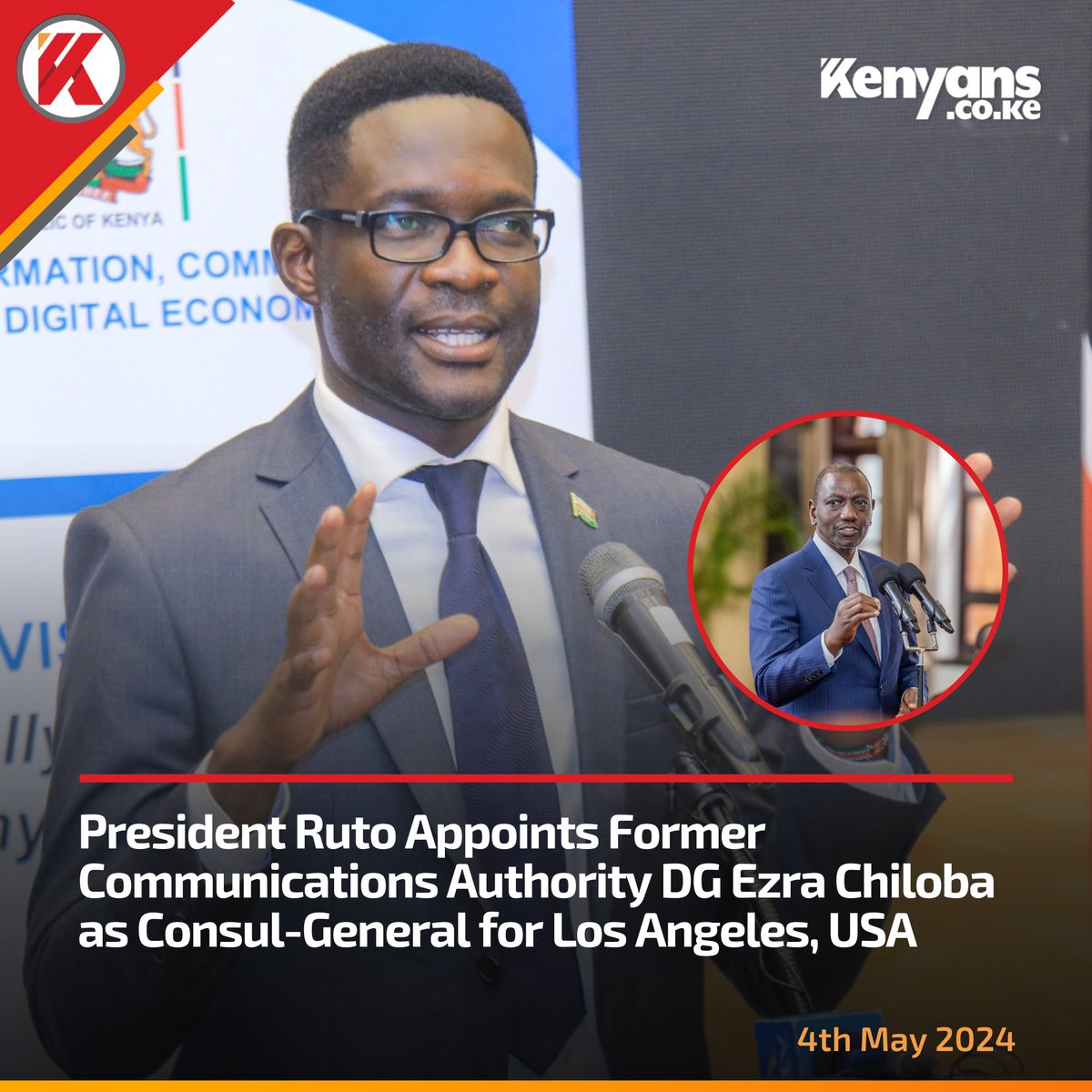 President Ruto appoints Ezra Chiloba as Consul-General for Los Angeles, USA