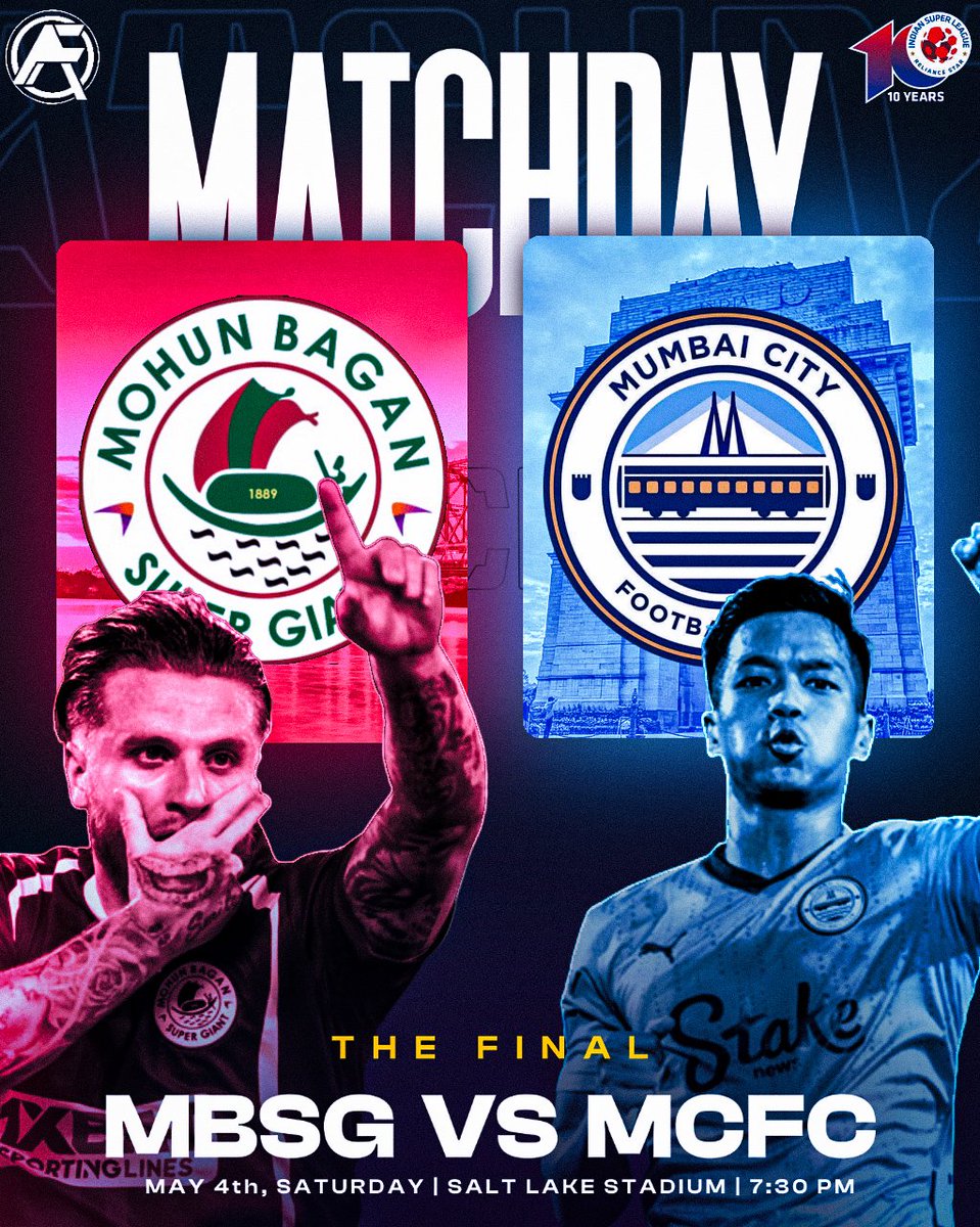 The stage is set, the passion ignites! 🏆 

It's the ultimate showdown at Salt Lake Stadium as Mohun Bagan Super Giants clash with Mumbai City FC in the ISL 10 Finals! 🙌 

Who will rise as the champions? 👀

#IndianFootball #mohunbagansupergiants #MumbaiCityFC #ISL10Final