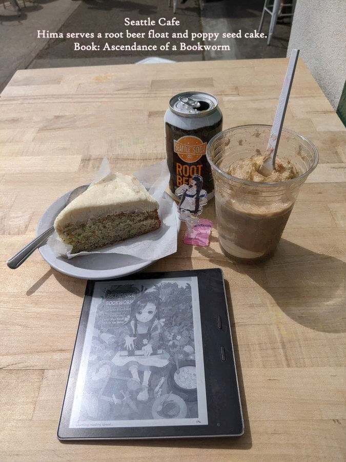 #JIdol: Daily  #TsukishiroHimari 
第389
Root beer float and poppy seed cake.

I stopped at our local cafe & Hima served me a root beer float & poppy seed cake. I didn't get much reading done, a local acquaintance stopped by & we chatted.

#月城ひまり #Isiliel 
#アイドル #Idol