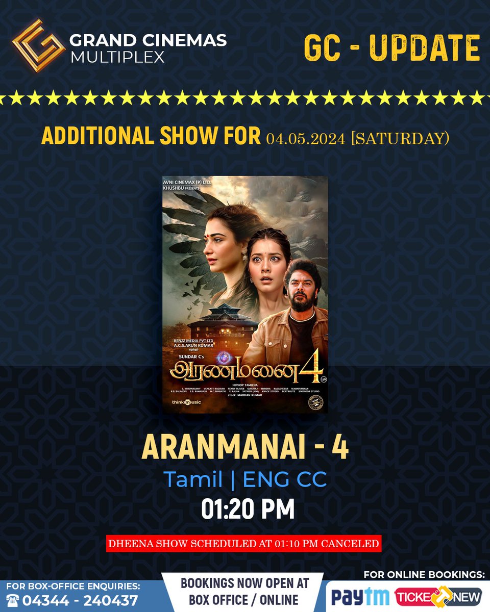 Foe Tickets Demand.. Additional shows today at 1.20pm in Grand cinemas Book your tickets now ♥️ #hosur #nammahosur #Grandcinemas