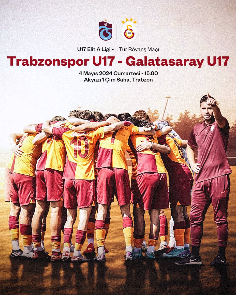 🏆 U17 Elit A Ligi - 1. Tur Rövanş Maçı 🆚 Trabzonspor U17 📆 04.05.2024 🕐 15.00 🏟 Akyazı 1 Çim Saha, Trabzon Başarılar #GençAslanlar! 🦁