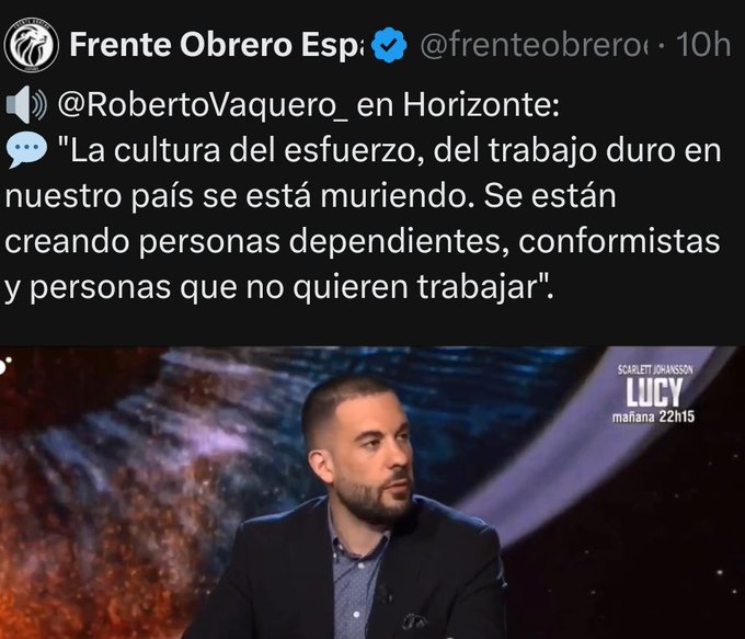 FASCISMO de nuevo cunó: El líder del FRENTE 'OBRERO' va a televisión el 1º de mayo a hablar sobre el trabajo y en vez de señalar a los empresarios españoles e internacionales como responsables señala a los OBREROS por vagos, carentes de cultura del esfuerzo y vivir de paguitas.