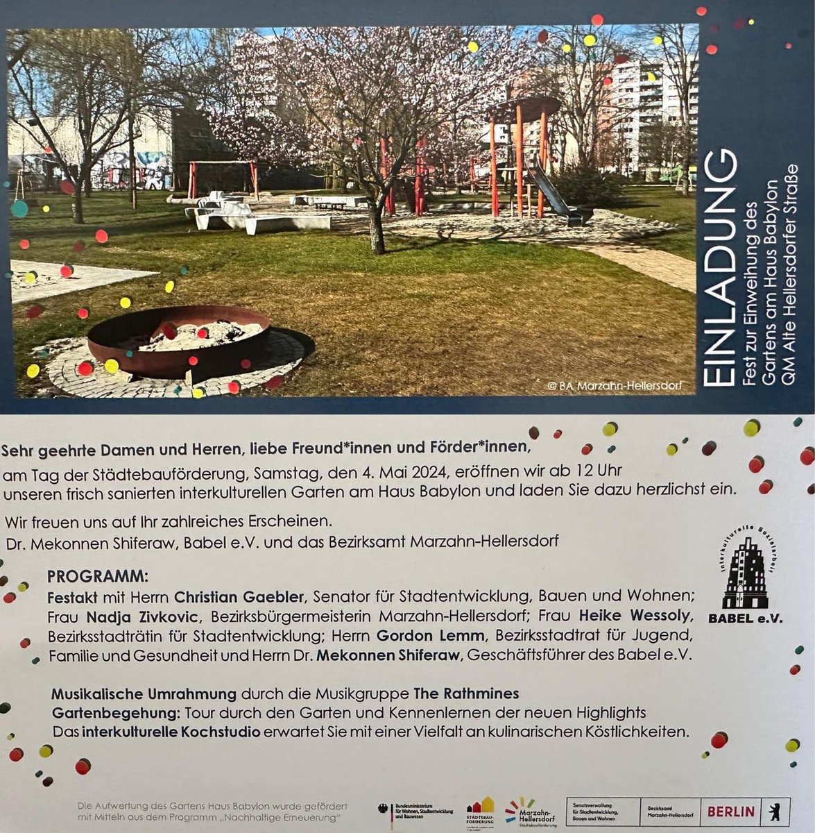 Heute 12 Uhr feierliche #eröffnung Interkultureller Garten im Haus Babylon in #Hellersdorf mit Fest und neuen Spielgeräten #fueralle #mahe #staedtebaufoerderung