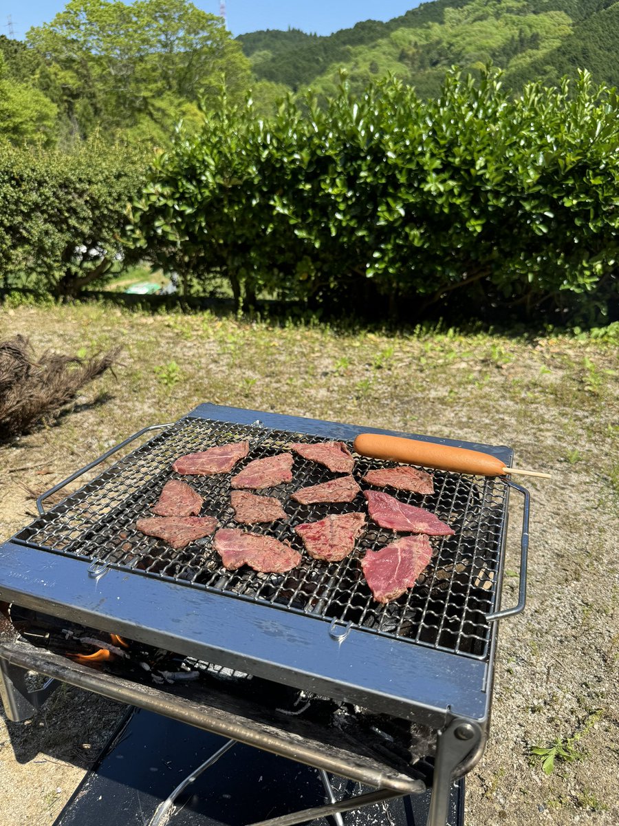 昨日はEDUBASE FESおつかれ様でした！ 次回は参加したい！ スノーピークの焚き火台がBBQ仕様に アップグレード！ 4人ぐらいならこの装備で全然いける！ 周りを気にせずBBQできる実家最高！ #EDUBASE #田舎なんで常に雉の声がきこえる