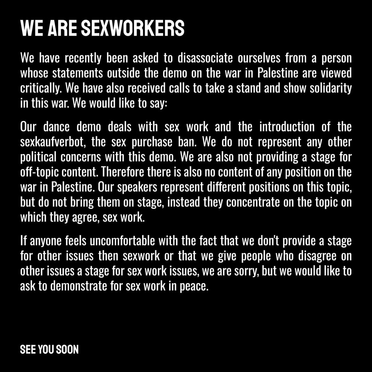 WE ARE SEXWORKERS! Tanzdemo / 4.Mai, Berlin (@wearesexworkers) on Twitter photo 2024-05-04 06:07:02