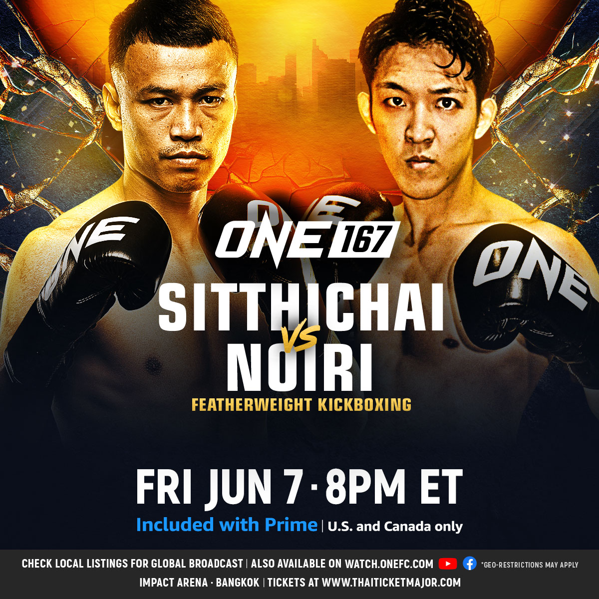 BIG NEWS 🚨 As announced on ONE Fight Night 22’s Japanese broadcast, Masaaki Noiri’s ONE debut will come against Thai striking star Sitthichai at ONE 167 on @PrimeVideo! @noirimasaaki @UNEXT_fight ⁠ #ONE167 | Jun 7 at 8PM ET ⁠ 🇺🇸🇨🇦 Watch Live on Prime ⁠ 🇬🇧🇮🇪 Watch Live on Sky…