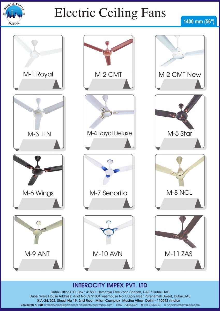 INTEROCITY IMPEX PVT LTD 
56 INCH (1400MM)
.
.
.
.
#interocity #interocityimpex #ceilingfan #56inch #1400mm  #beecool #interocityimpexbeecool