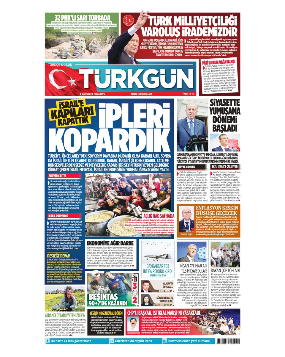 Türkgün Gazetesinde bugün öne çıkan başlıklar