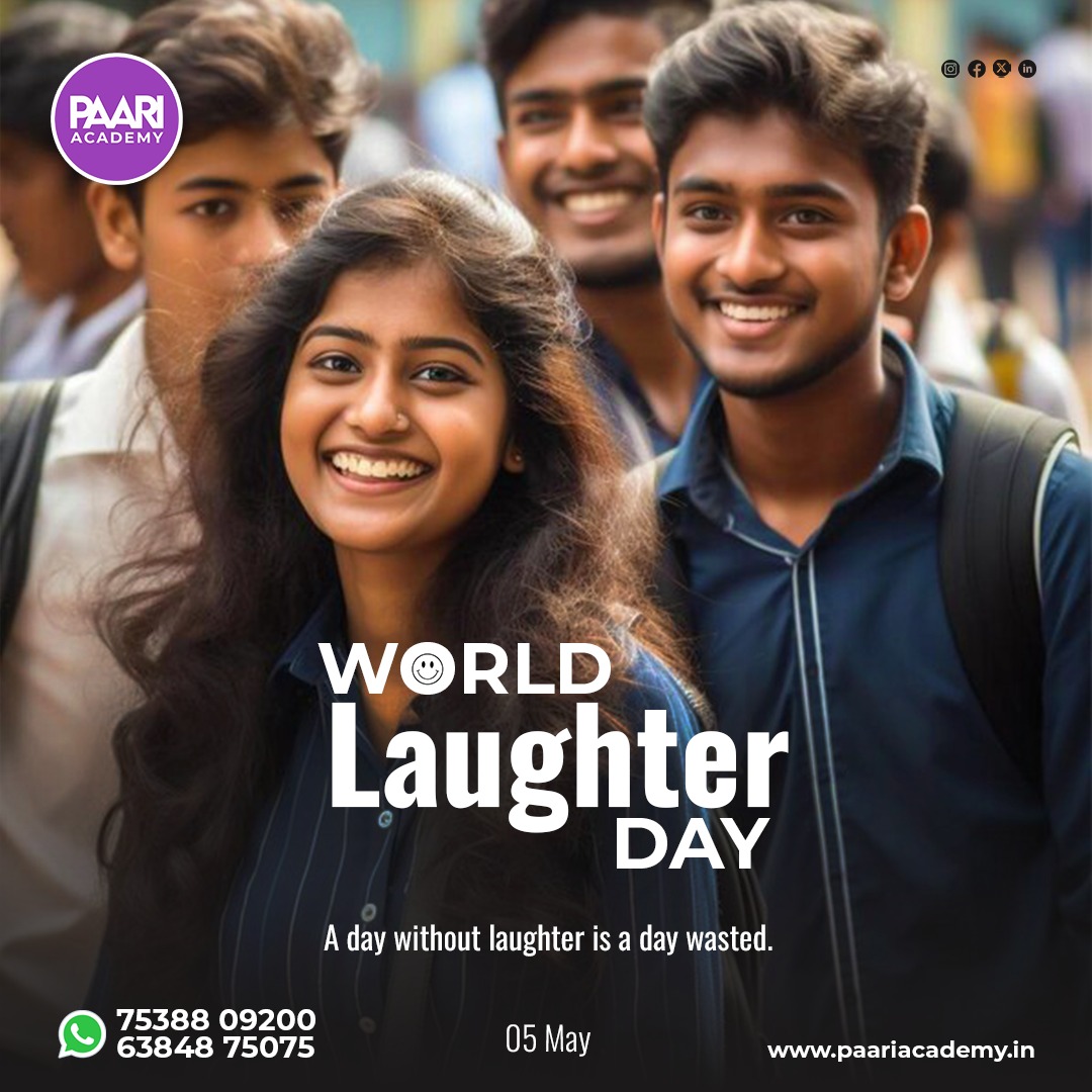 'Embrace the Giggle: Paari Academy Celebrates World Laughter Day! Let's Share Smiles, Chuckles, and Happiness! 😄🌍'

#LaughMore #JoyfulJourneys #WorldLaughterDay #LaughOutLoud #SpreadJoy #SmileMore #ShareTheLaughter #Paariacademy #Coimbatore #Tidelparkcoimbatore